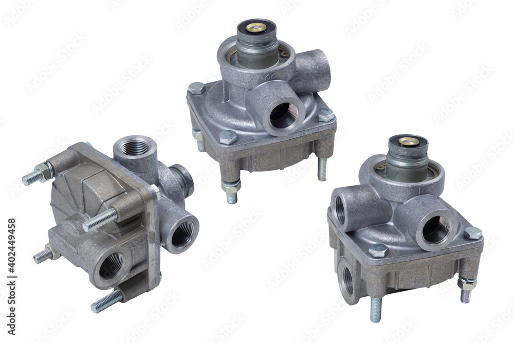 brake control valve of the Russian KAMAZ car, isolated on a white background brake control valve of the Russian KAMAZ car, isolated on a white background