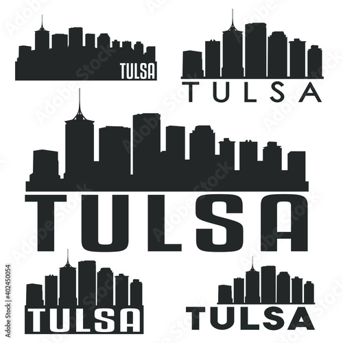 Tulsa Oklahoma USA Flat Icon Skyline Silhouette Design. City Vector Art Famous Buildings Color Set.