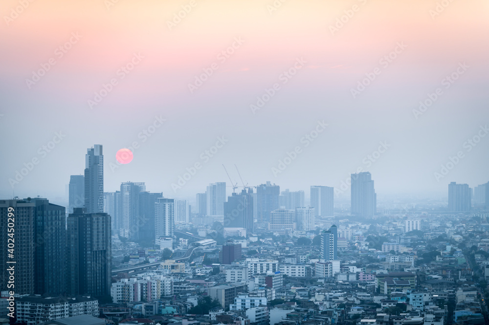 PM 2.5 dust in Bangkok,Capital city are covered by heavy smog, environmental problem