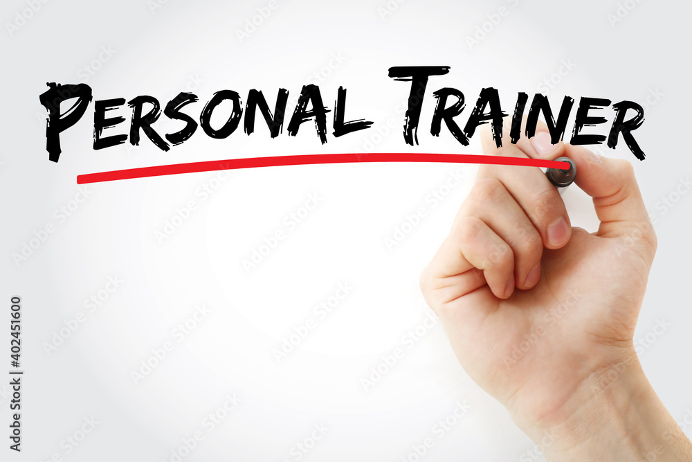 Personal trainer text with marker, concept background Personal trainer text with marker, concept background