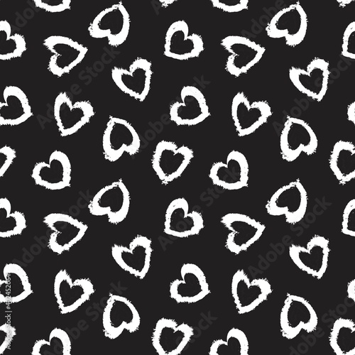 Black and White Heart shaped brush stroke seamless pattern background © Siu-Hong Mok