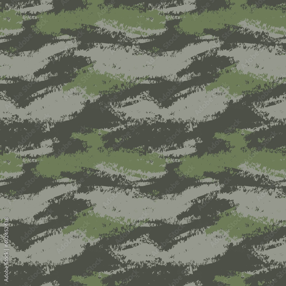 Fototapeta premium Green Brush Stroke Camouflage Abstract Seamless Pattern Background