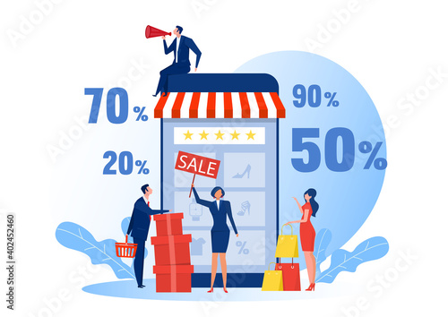 People Online shopping.E-commerce on smartphone,Modern people shoppers vector concept, Online e-commerce.