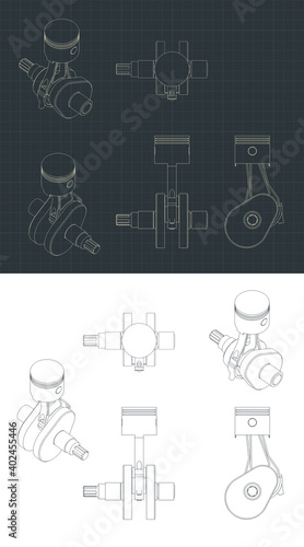 Crank mechanism and piston drawings