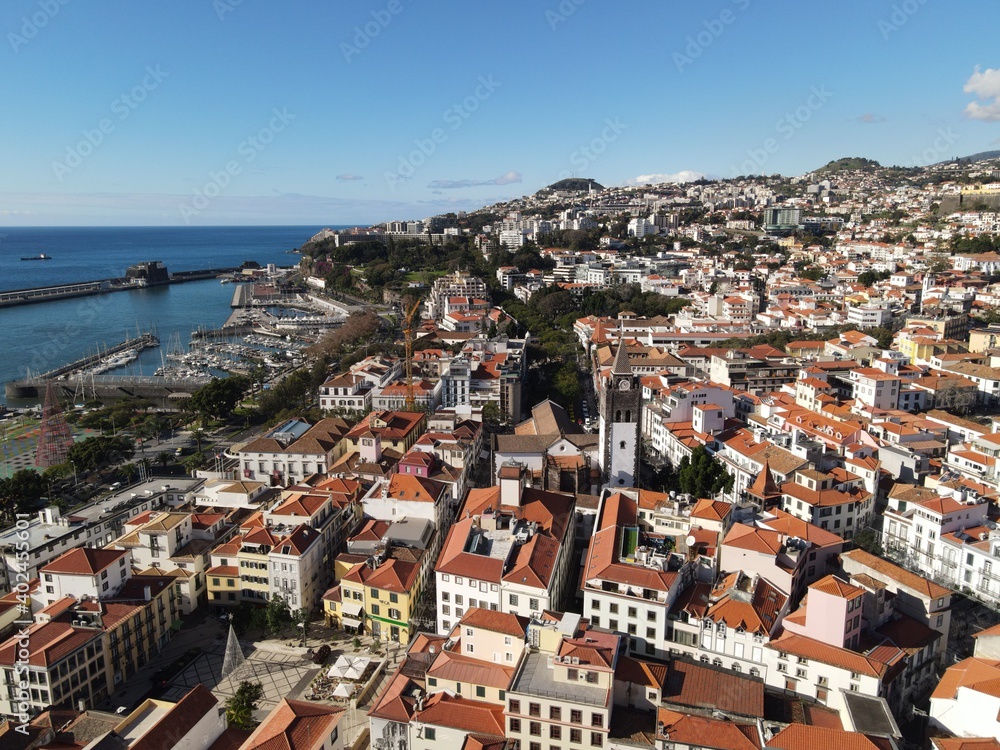 Aerial view of Funchal city centre, Madeira Island, Portugal
