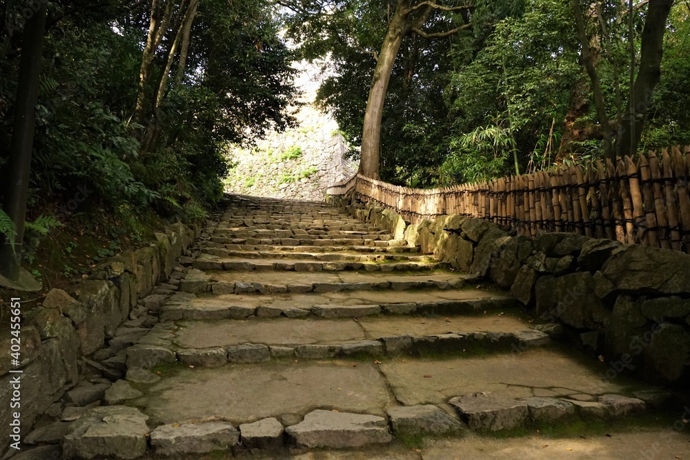 Stone Stairs towards Hikone Castle in Shiga, Japan - 滋賀 彦根城の階段