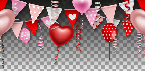 seamless valentine banner with balloons, streamers and pennants