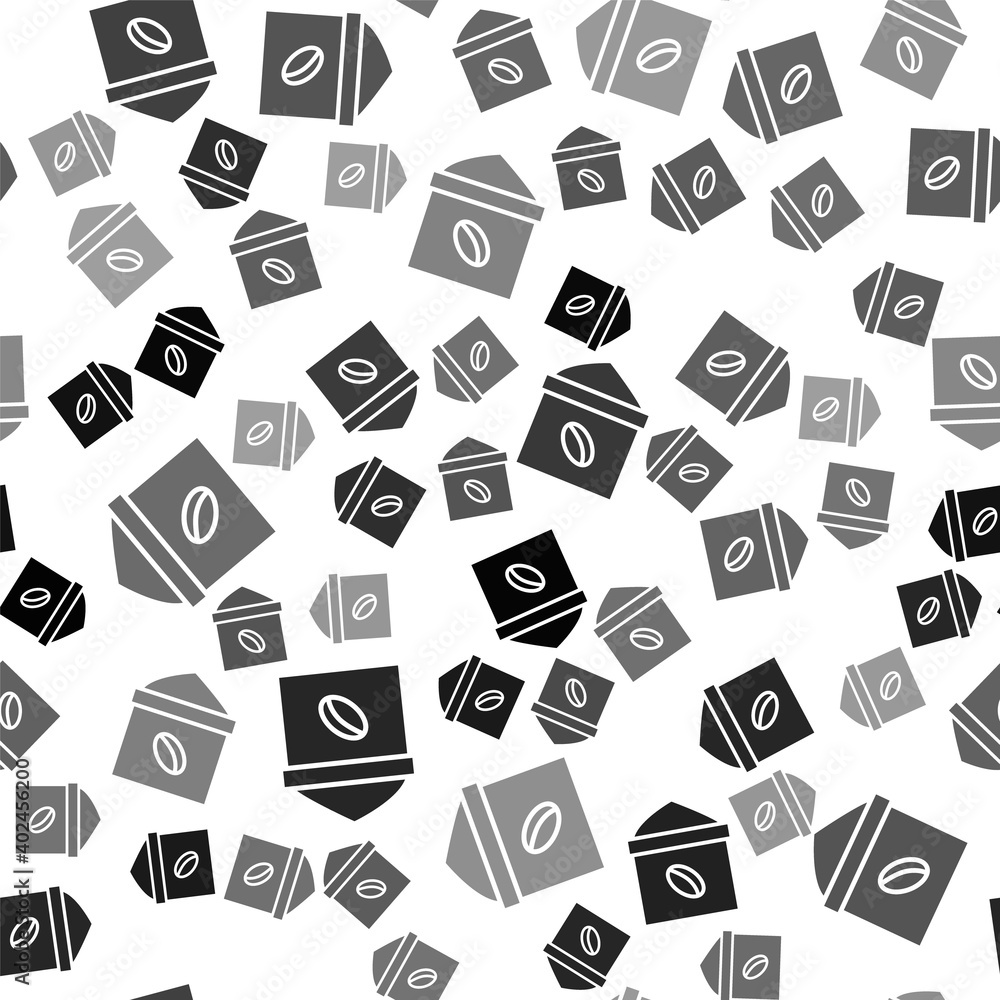 Black Bag of coffee beans icon isolated seamless pattern on white background. Vector Illustration. Black Bag of coffee beans icon isolated seamless pattern on white background. Vector Illustration.