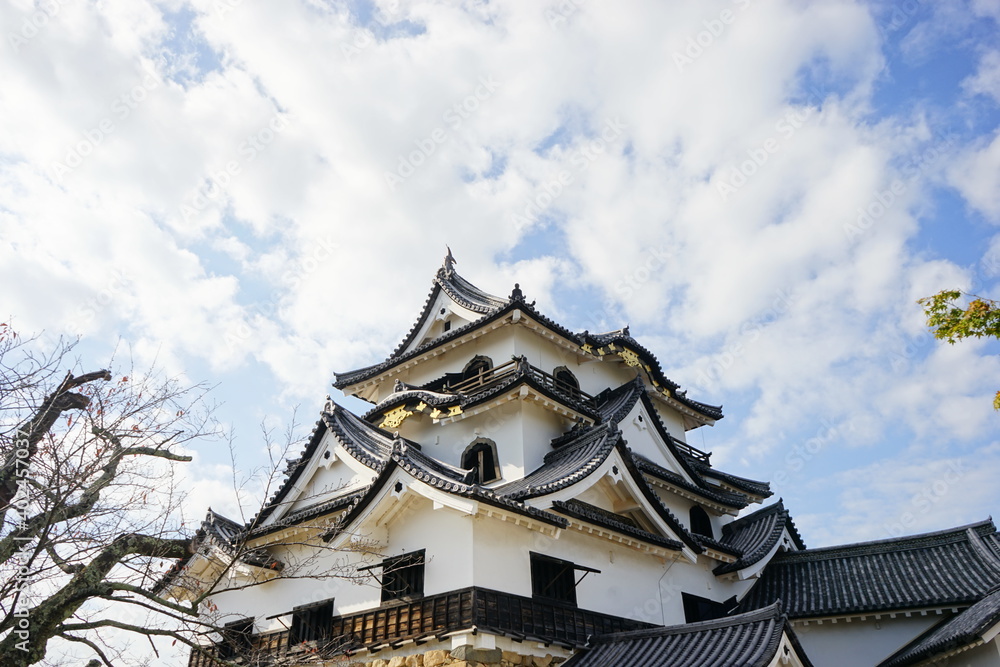 Hikone Castle with red and yellow foliage in Hikone City of Shiga, Japan - 日本 滋賀県 彦根城 秋 紅葉 Hikone Castle with red and yellow foliage in Hikone City of Shiga, Japan - 日本 滋賀県 彦根城 秋 紅葉