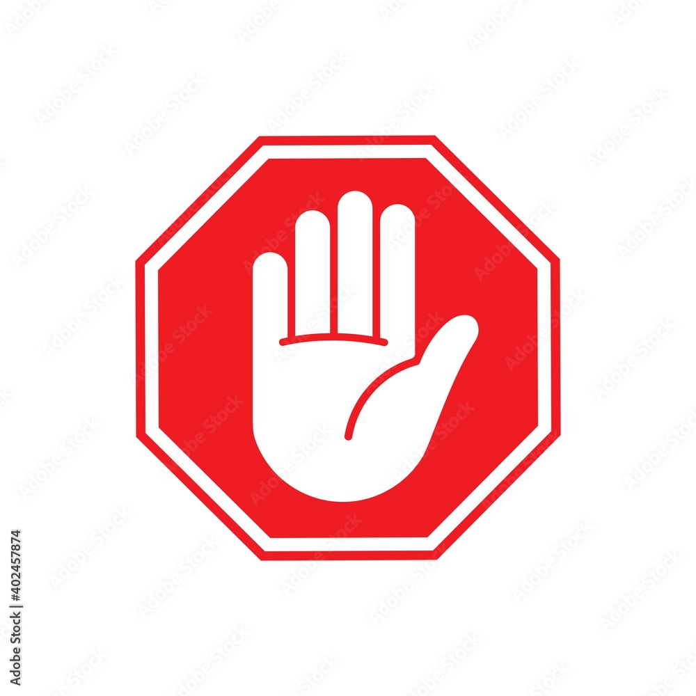 Red stop sign with human hand, forbidding sign or symbol. vector illustration Red stop sign with human hand, forbidding sign or symbol. vector illustration