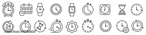 time clocks icons in thin line style. vector illustration