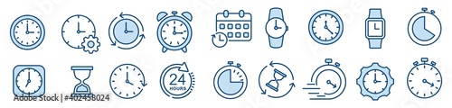 time clocks icons in thin line style. vector illustration photo