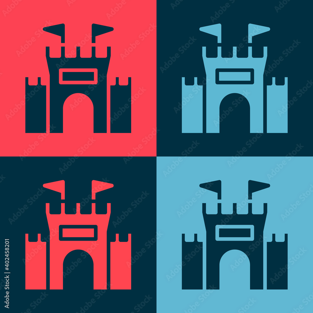 Pop art Castle icon isolated on color background. Vector.