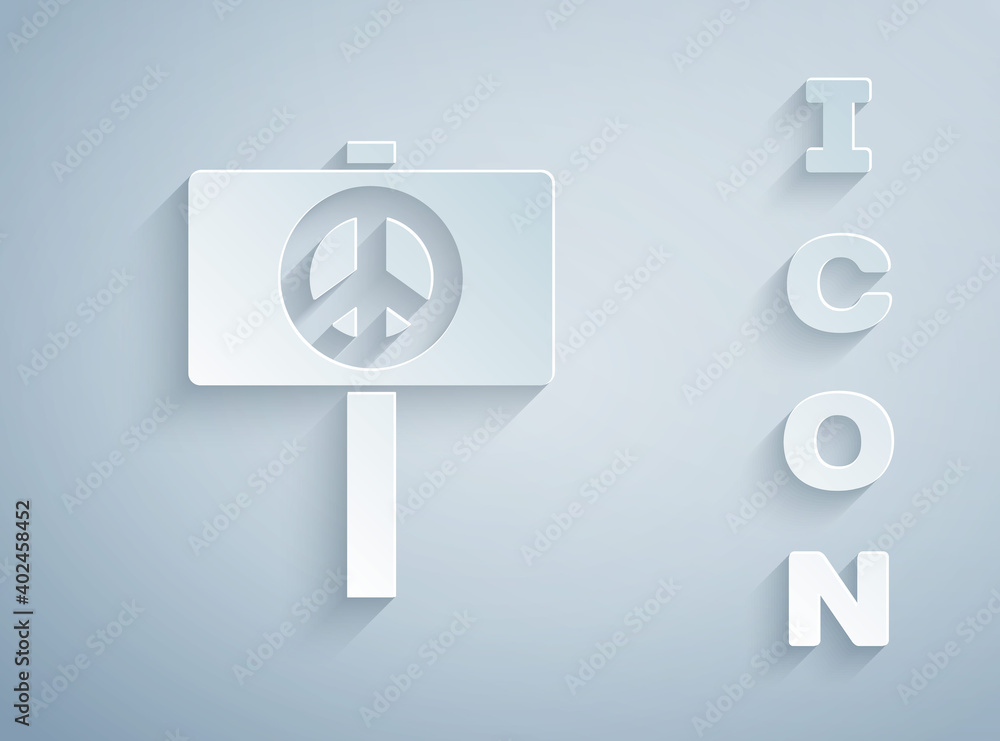 Paper cut Peace icon isolated on grey background. Hippie symbol of peace. Paper art style. Vector. Paper cut Peace icon isolated on grey background. Hippie symbol of peace. Paper art style. Vector.