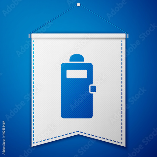 Blue Police assault shield icon isolated on blue background. White pennant template. Vector.