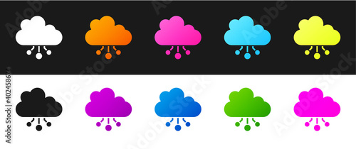 Set Cryptocurrency cloud mining icon isolated on black and white background. Blockchain technology, bitcoin, digital money market, cryptocoin wallet. Vector.