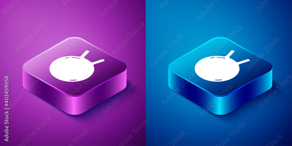 Isometric Kettlebell icon isolated on blue and purple background. Sport equipment. Square button. Vector. Isometric Kettlebell icon isolated on blue and purple background. Sport equipment. Square button. Vector.