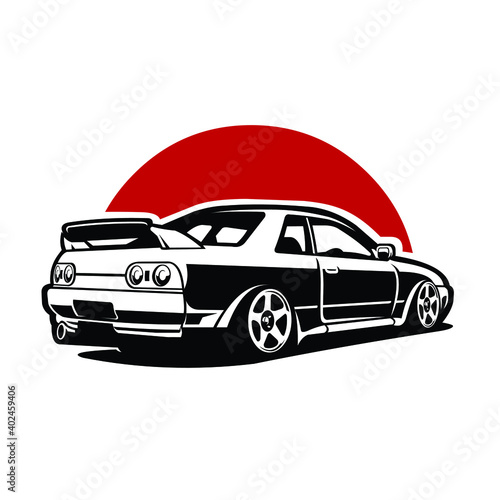 Japanese Sport Car Rear View Vector Illustation. Best for Automotive Petrol Head Tshirt and Sticker Design photo