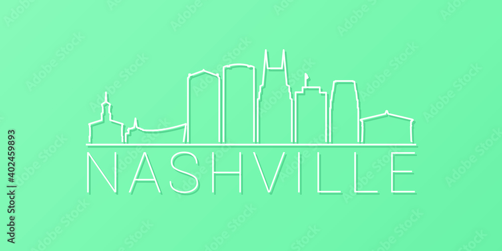 Nashville, TN, USA Skyline Linear Design. Flat City Illustration Minimal Clip Art. Background Gradient Travel  Vector Icon.