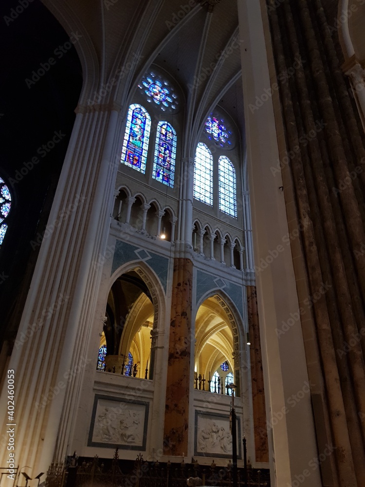 Stained Glass Windows in the Interior of Chartres Cathedral