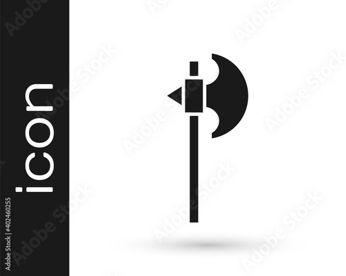 Black Medieval axe icon isolated on white background. Battle axe, executioner axe. Medieval weapon. Vector.
