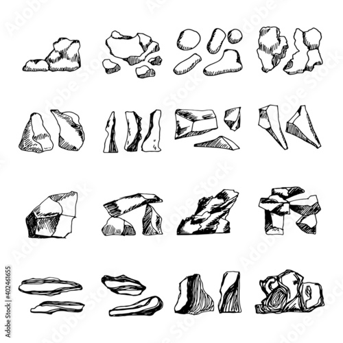 stones cobblestones drawing vector sketch set