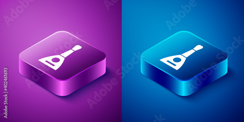 Isometric Musical instrument balalaika icon isolated on blue and purple background. Square button. Vector.