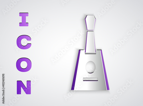 Paper cut Musical instrument balalaika icon isolated on grey background. Paper art style. Vector.