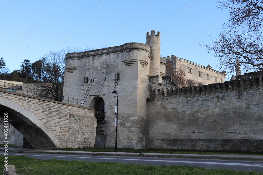 Obraz premium Les remparts d'Avignon vus depuis l'expérieur de la ville, ville de Avignon, département du Vaucluse, France