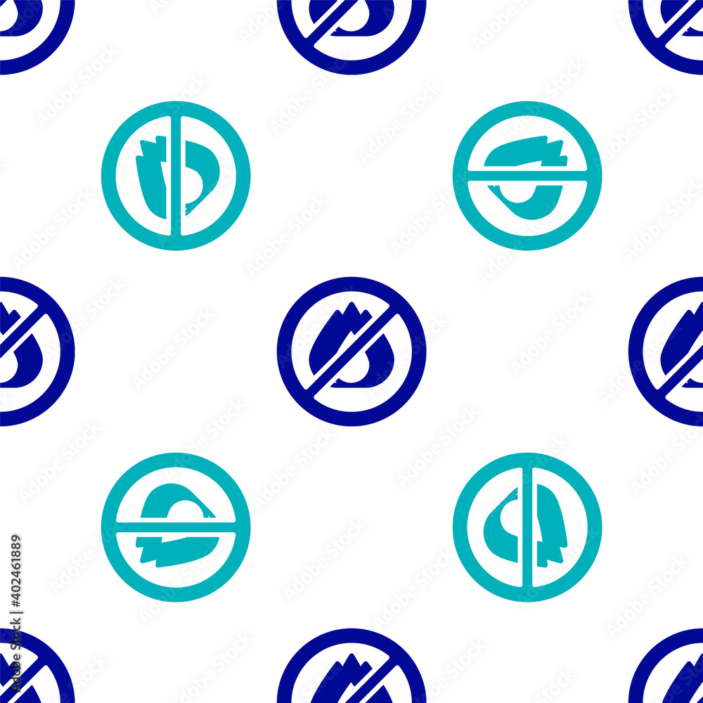 Blue No fire icon isolated seamless pattern on white background. Fire prohibition and forbidden. Vector. Blue No fire icon isolated seamless pattern on white background. Fire prohibition and forbidden. Vector.