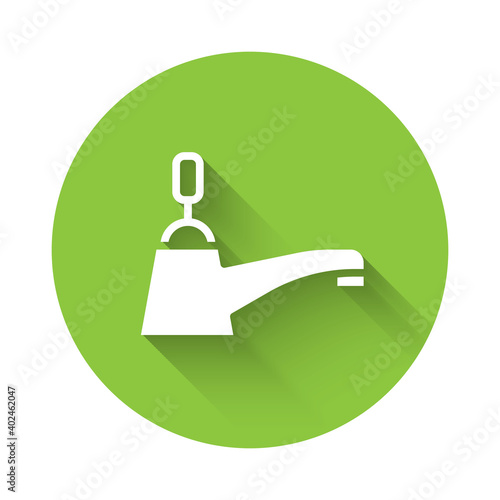 White Water tap icon isolated with long shadow. Green circle button. Vector.