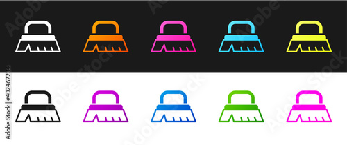 Set Brush for cleaning icon isolated on black and white background. Vector.