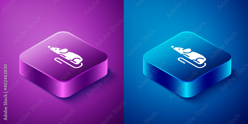 Isometric Experimental mouse icon isolated on blue and purple background. Square button. Vector. Isometric Experimental mouse icon isolated on blue and purple background. Square button. Vector.