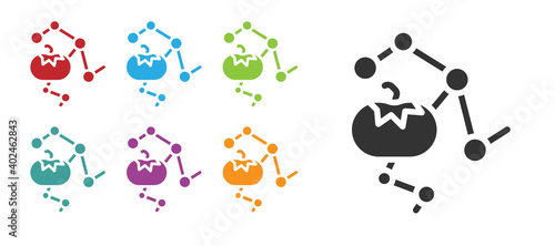 Black Genetically modified food icon isolated on white background. GMO fruit. Set icons colorful. Vector.