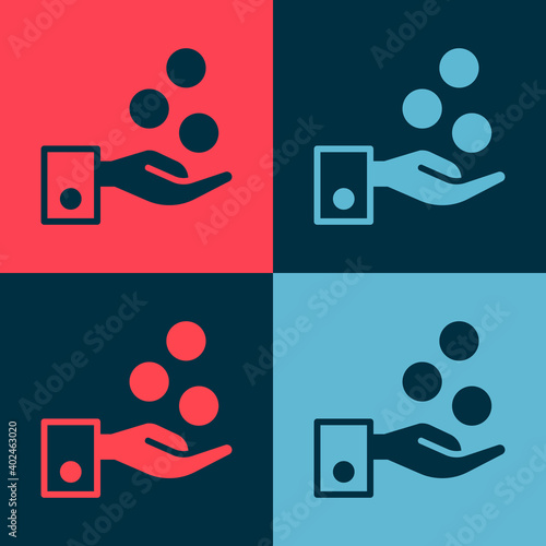 Pop art People paying tips to service staff in restaurant and hotel icon isolated on color background. Tips money cash coin hotel resort service. Vector.