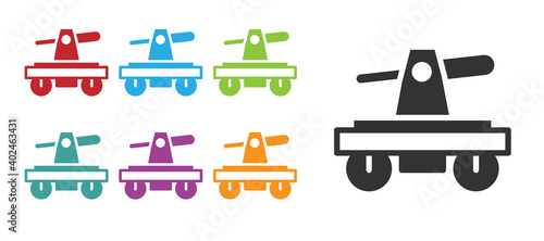 Black Draisine handcar railway bicycle transport icon isolated on white background. Set icons colorful. Vector. photo