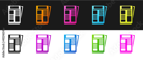 Set News icon isolated on black and white background. Newspaper sign. Mass media symbol. Vector.