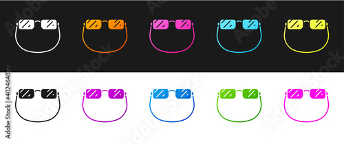 Set Eyeglasses icon isolated on black and white background. Vector.
