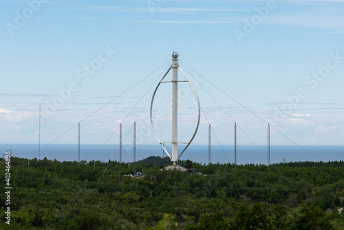 Isolated view of a vertical axis wind turbine photo