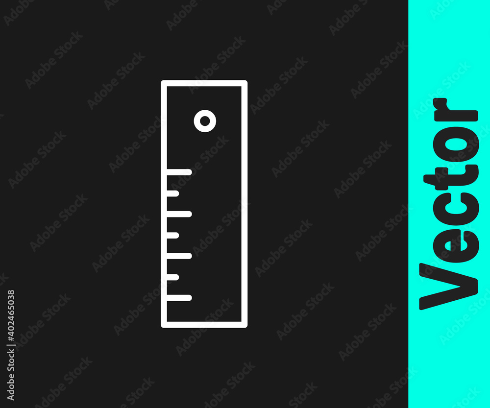 White line Ruler icon isolated on black background. Straightedge symbol. Vector Illustration. White line Ruler icon isolated on black background. Straightedge symbol. Vector Illustration.