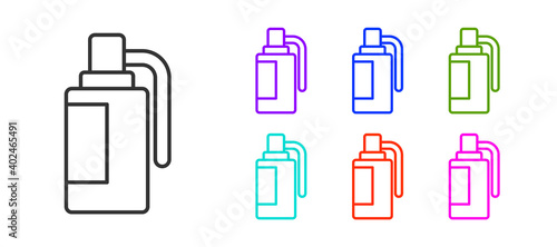 Black line Hand grenade icon isolated on white background. Bomb explosion. Set icons colorful. Vector.