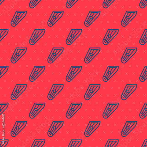 Blue line Musical instrument kankles icon isolated seamless pattern on red background. Vector.