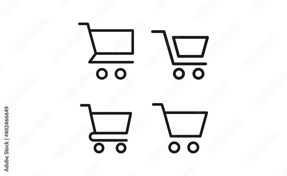 Shop cart icons collection. Supermarket trolley. E-commerce symbol. Online shopping. Shop cart icons collection. Supermarket trolley. E-commerce symbol. Online shopping.