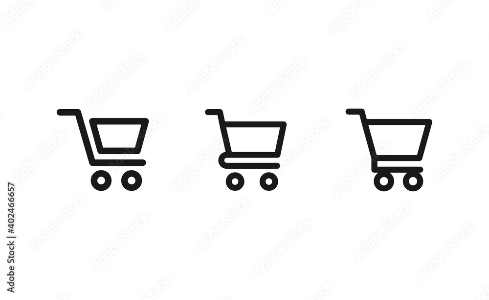 Shop cart icons collection. Supermarket trolley. E-commerce symbol. Online shopping.