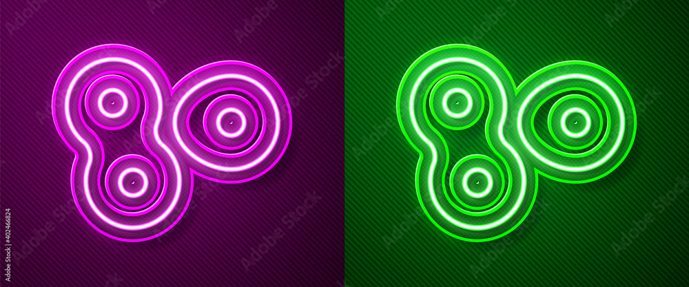 Glowing neon line Cell division process icon isolated on purple and green background. Vector. Glowing neon line Cell division process icon isolated on purple and green background. Vector.