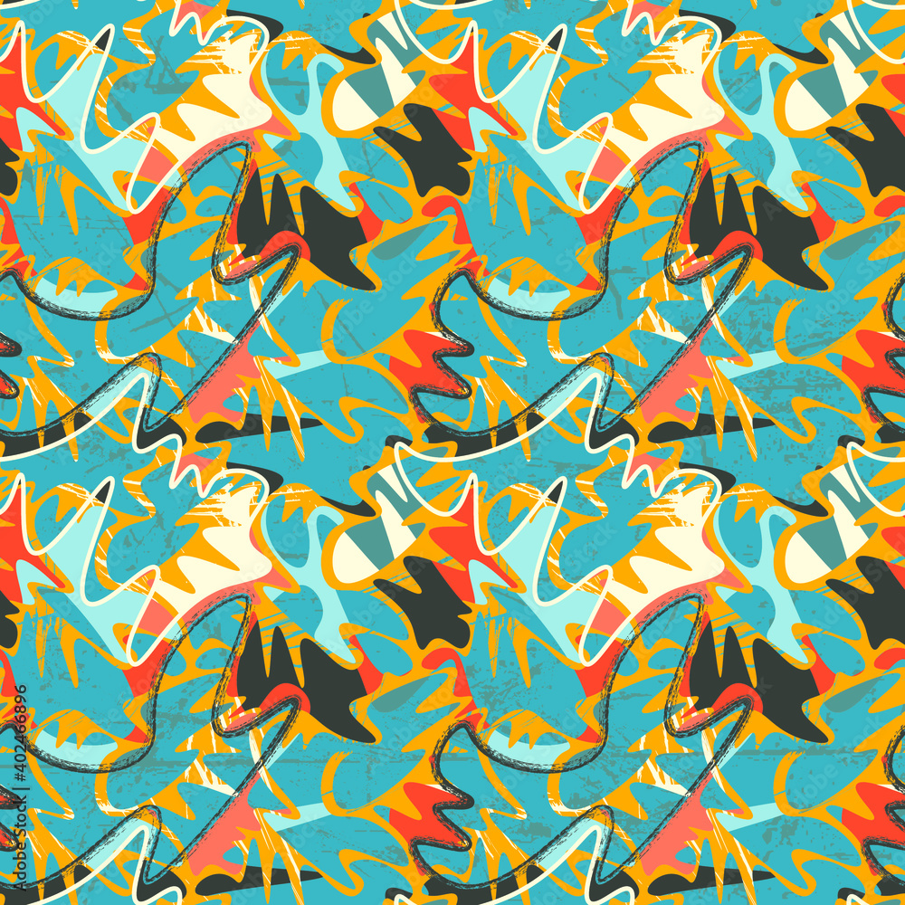 Seamless backdrop with abstract hand drawn shapes and grunge spots pattern Seamless backdrop with abstract hand drawn shapes and grunge spots pattern