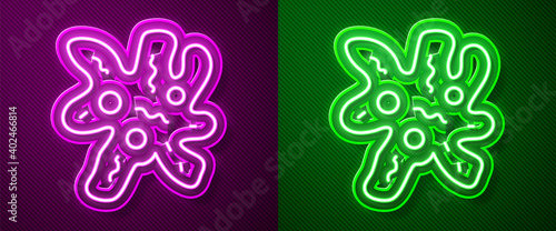 Glowing neon line Cell icon isolated on purple and green background. Vector.