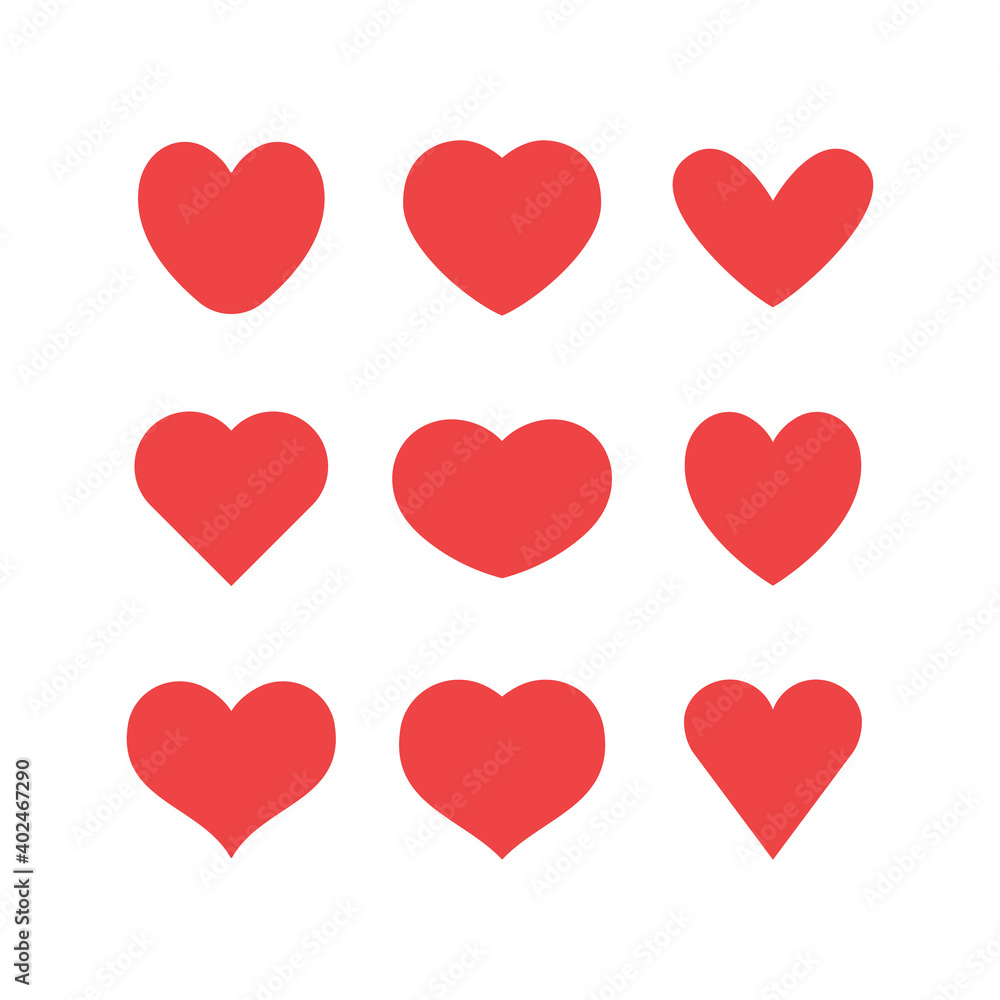 Heart icons collection. Vector designs in shape of hearts. Love , care and valentine's day symbol.