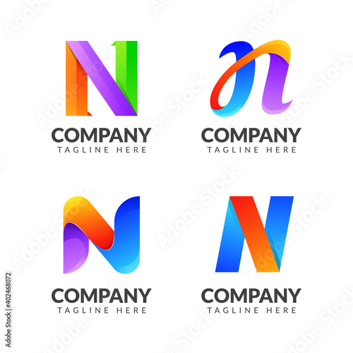 Set of letter N logo collection with colorful concept for business