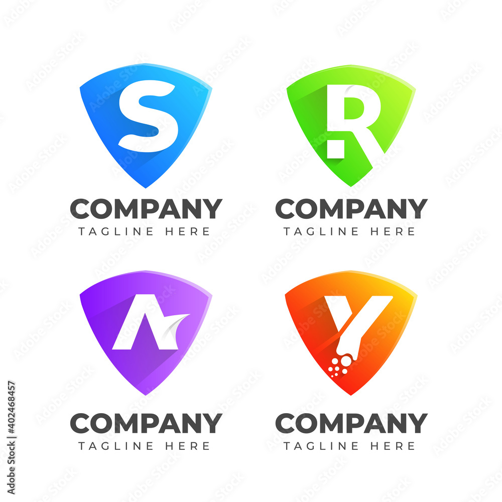 Set of letter logo collection with shield shape colorful for business Set of letter logo collection with shield shape colorful for business